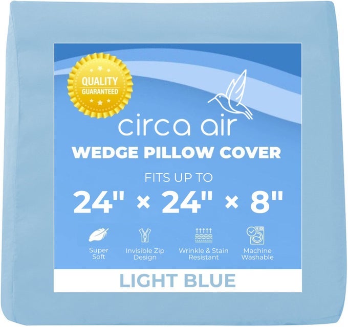 WEDGE PILLOW COVER ULTRA SOFT 100 MICROFIBER WEDGE PILLOW CASE 24X24X8 ZIP COVER MACHINE WASHABLE LIGHT BLUE