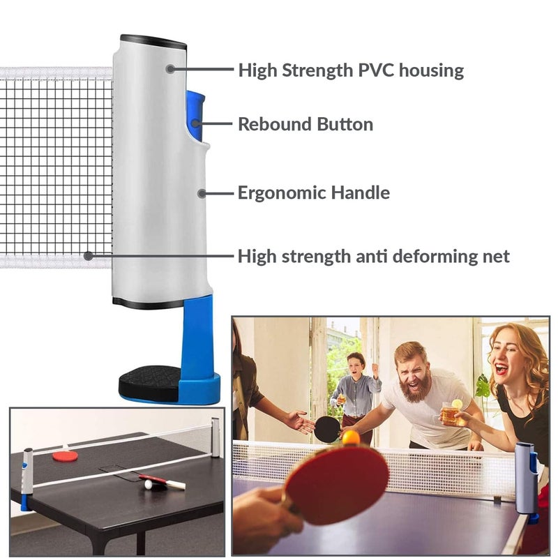 GISCO Portable Retractable Table Tennis Net for Any Table Table Tennis (T.T) Net Set | Portable Ping Pong Net | Quick Easy Setup and Push Clamp Net with Adjustable Length - Image 3
