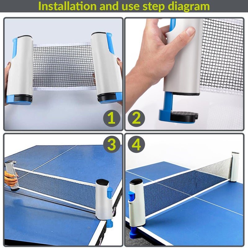 GISCO Portable Retractable Table Tennis Net for Any Table Table Tennis (T.T) Net Set | Portable Ping Pong Net | Quick Easy Setup and Push Clamp Net with Adjustable Length - Image 5
