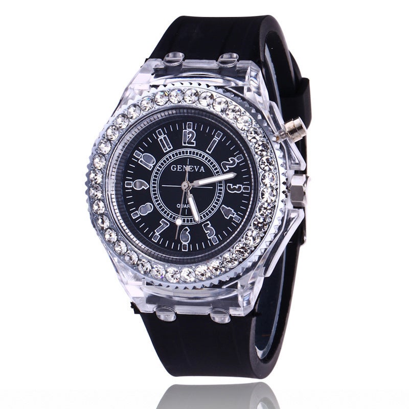 Luminous Couple LED Fluorescent Watches Mens Womens Fashionable Harajuku Korean Style Sporty Quartz Wristwatches Black 