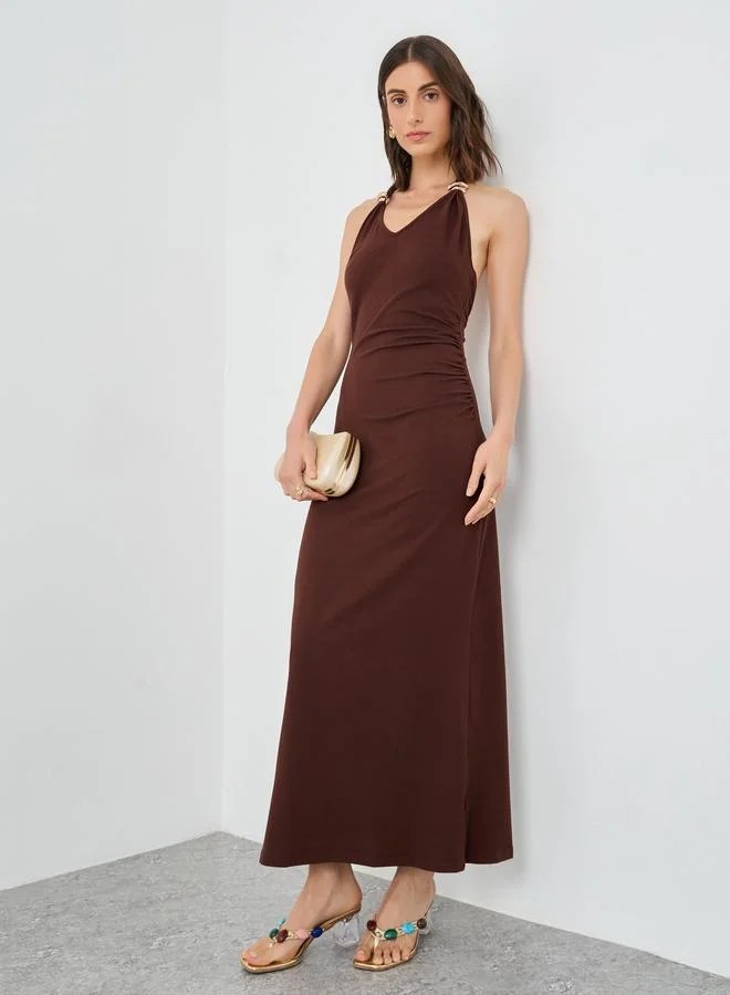 Take Two Take Two Halter Neck Solid Bodycon Maxi Dress