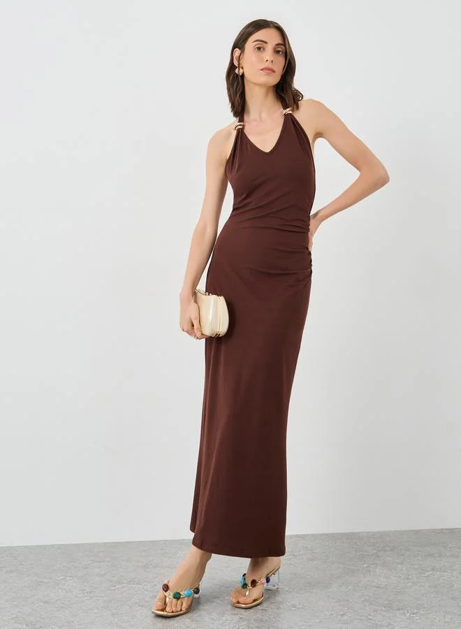 Take Two Take Two Halter Neck Solid Bodycon Maxi Dress