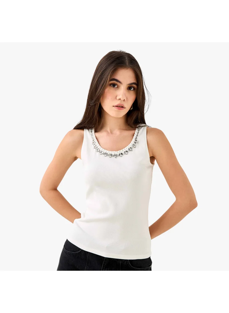 ايكونيك Embellished Ribbed Tank Top