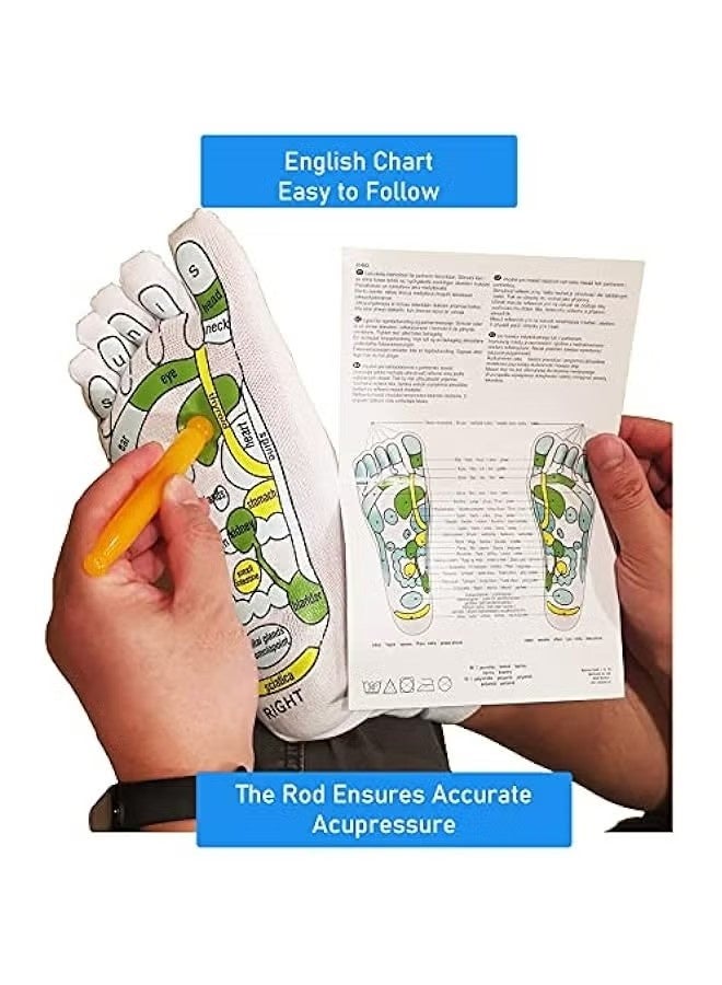 Acupressure Socks with Reflexology for Women and Men, Foot Massage with Five Toe Separation, Cotton Material with Acupressure Charts and Rod for Stress Relief, Aches, and Overall Health and Wellness. - Image 5