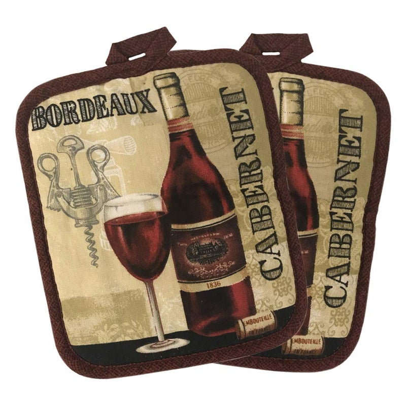Lobyn Value Packs Kitchen Towel 5 Piece Linen Set 2 Towels 2 Pot Holders 1 Oven Mitt (Cabernet) - Image 2