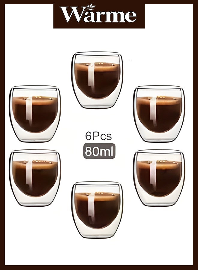 Warme 6PCS Double Walled Glasses Cup 80ML for Espresso Coffee Turkish Tea Espresso Coffee Cups Set - Image 1