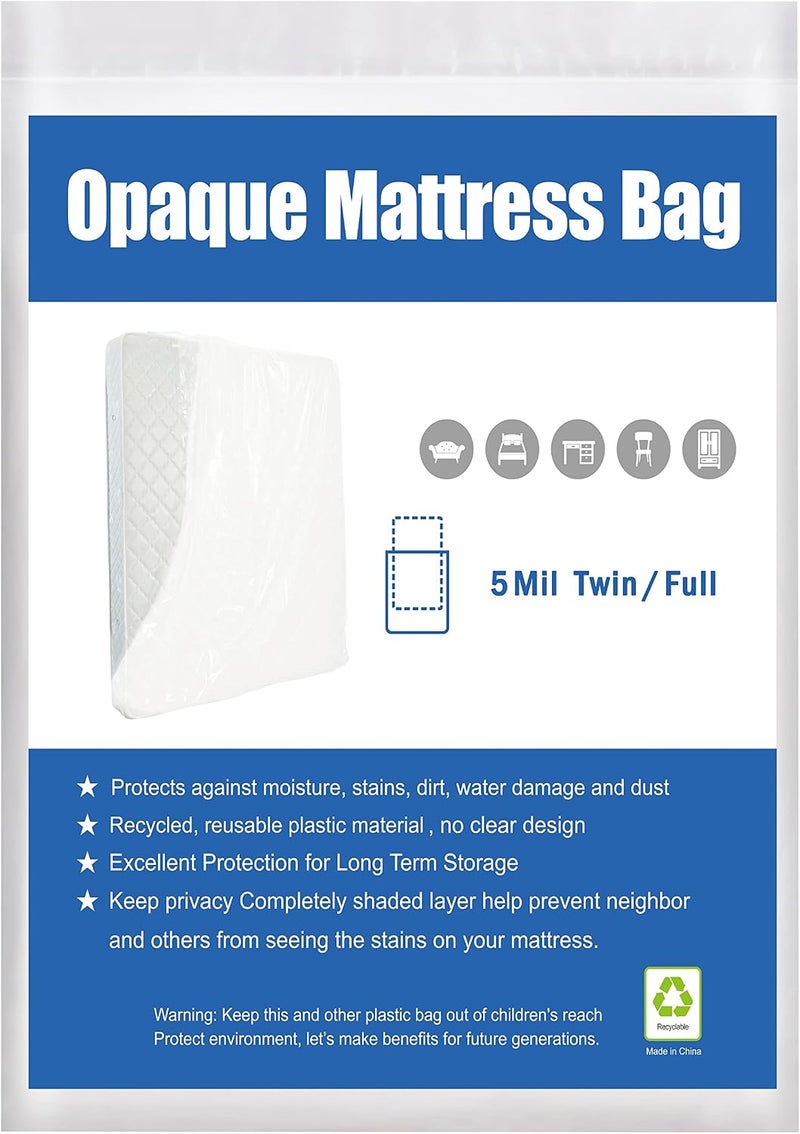 HOMEIDEAS 2-Pack 5-Mil Opaque Mattress Bag for Twin/Full Size - Heavy Duty & Tear Resistant - Image 1