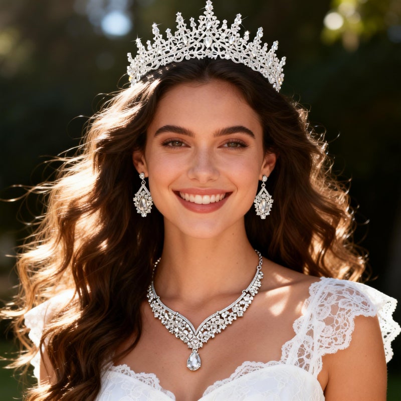 Kamirola Tiaras and Crowns for Women,Tiaras Earrings Necklace, Crystal Bridal Jewelry Set, Costume Party Halloween Prom Pageant Costume Jewelry for Women(TR28) (Silver) - Image 3
