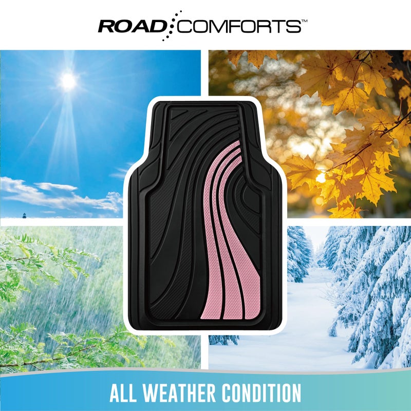Road Comforts Car Floor Mats Full Set â€“ Front & Rear Car Floor Mats with Aluminum Design, Anti-Slip Backing, All-Weather Protection, Trim-to-Fit Car Mats for Most Sedans, SUVs & Vans - Pink - Image 4