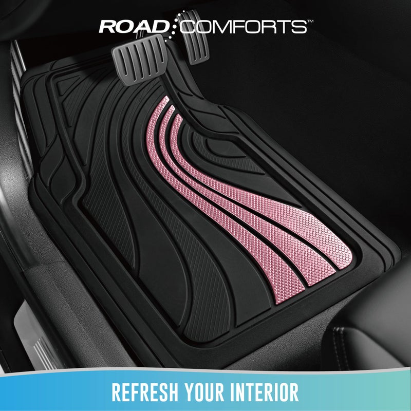 Road Comforts Car Floor Mats Full Set â€“ Front & Rear Car Floor Mats with Aluminum Design, Anti-Slip Backing, All-Weather Protection, Trim-to-Fit Car Mats for Most Sedans, SUVs & Vans - Pink - Image 2