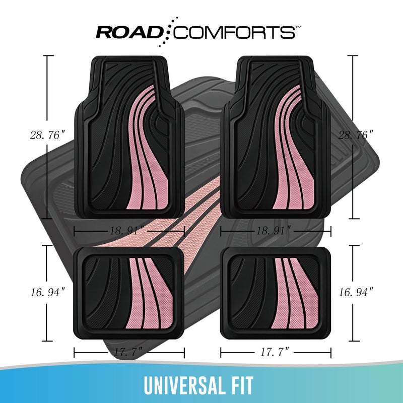 Road Comforts Car Floor Mats Full Set â€“ Front & Rear Car Floor Mats with Aluminum Design, Anti-Slip Backing, All-Weather Protection, Trim-to-Fit Car Mats for Most Sedans, SUVs & Vans - Pink - Image 5