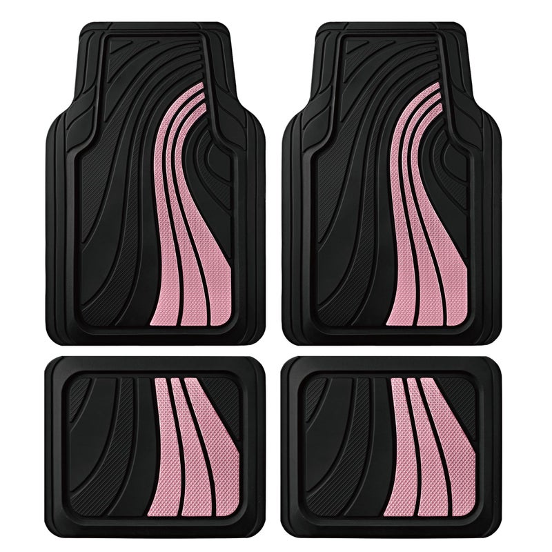 Road Comforts Car Floor Mats Full Set â€“ Front & Rear Car Floor Mats with Aluminum Design, Anti-Slip Backing, All-Weather Protection, Trim-to-Fit Car Mats for Most Sedans, SUVs & Vans - Pink - Image 1