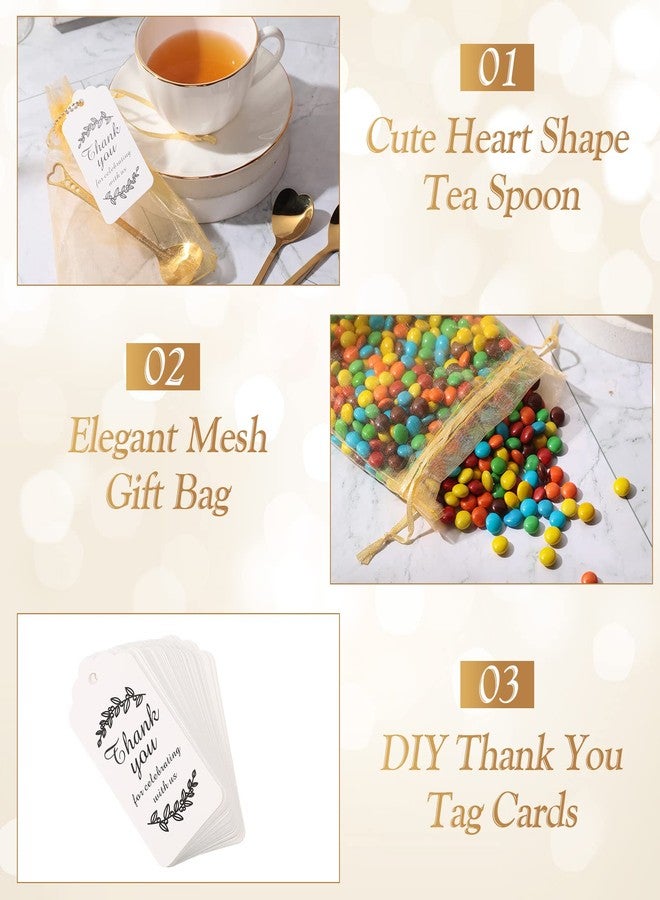 Meanplan 50 Sets Heart Shaped Tea Spoons Wedding Favor for Guests 5.63'' Heart Shaped Mini Spoons Creative Love Spoons with Sheer Bags Labels for Wedding Guest Souvenir Bridal Shower Tea Party Favors (Gold) - Image 3