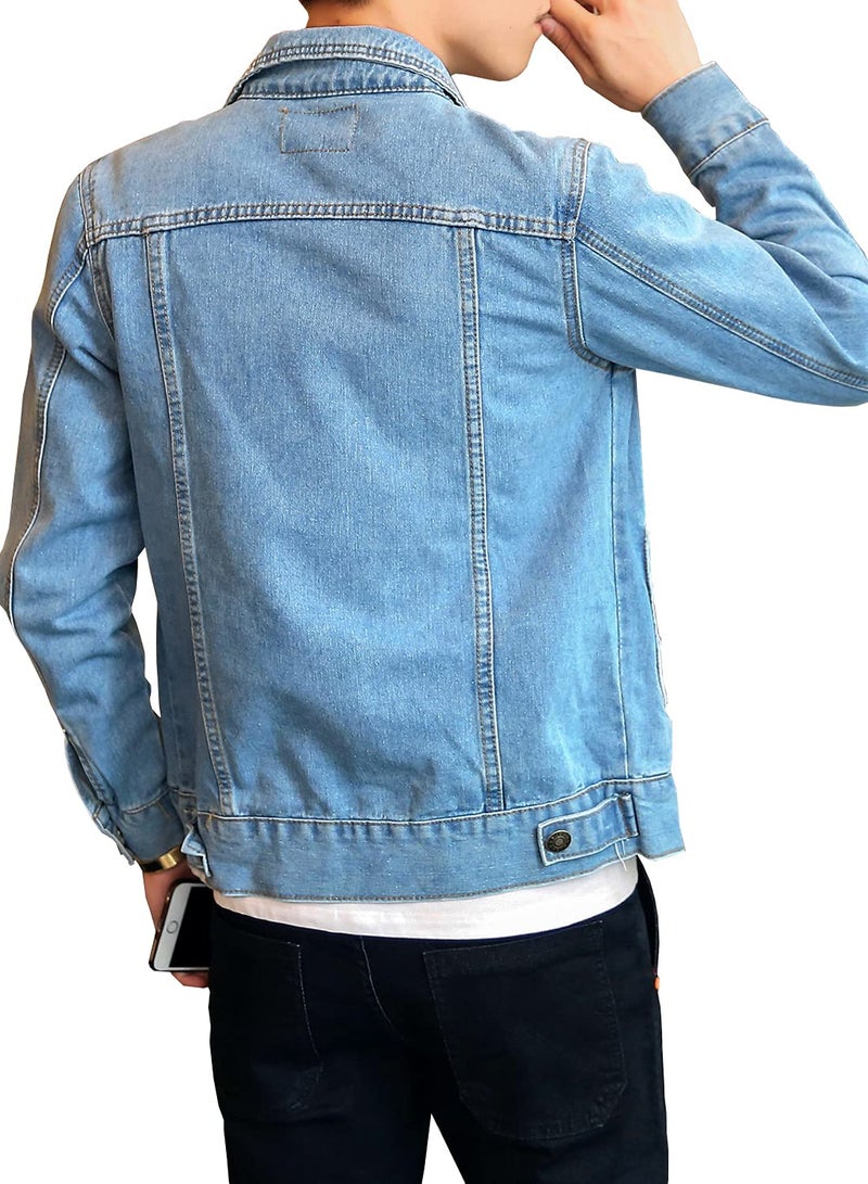 DAVID.ANN Men's Classic Denim Trucker Jacket Casual Jean Coat,Light Blue,Large - Image 2