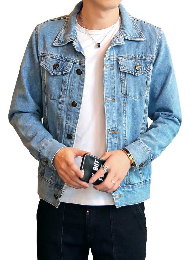 DAVID.ANN Men's Classic Denim Trucker Jacket Casual Jean Coat,Light Blue,Large - Image 3
