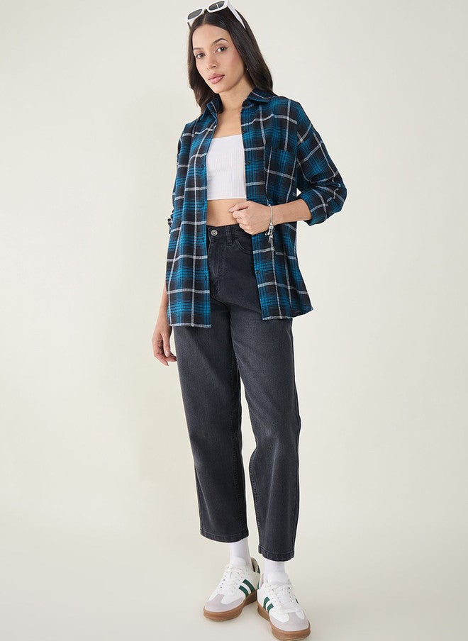 CHIMPAAANZEE Women Tartan Checks Checked Oversized Casual Shirt - Image 2
