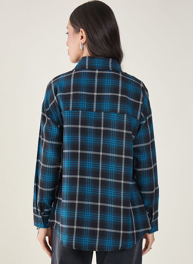 CHIMPAAANZEE Women Tartan Checks Checked Oversized Casual Shirt - Image 3