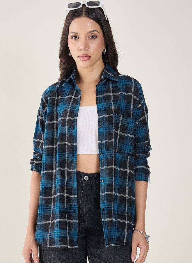 CHIMPAAANZEE Women Tartan Checks Checked Oversized Casual Shirt - Image 5