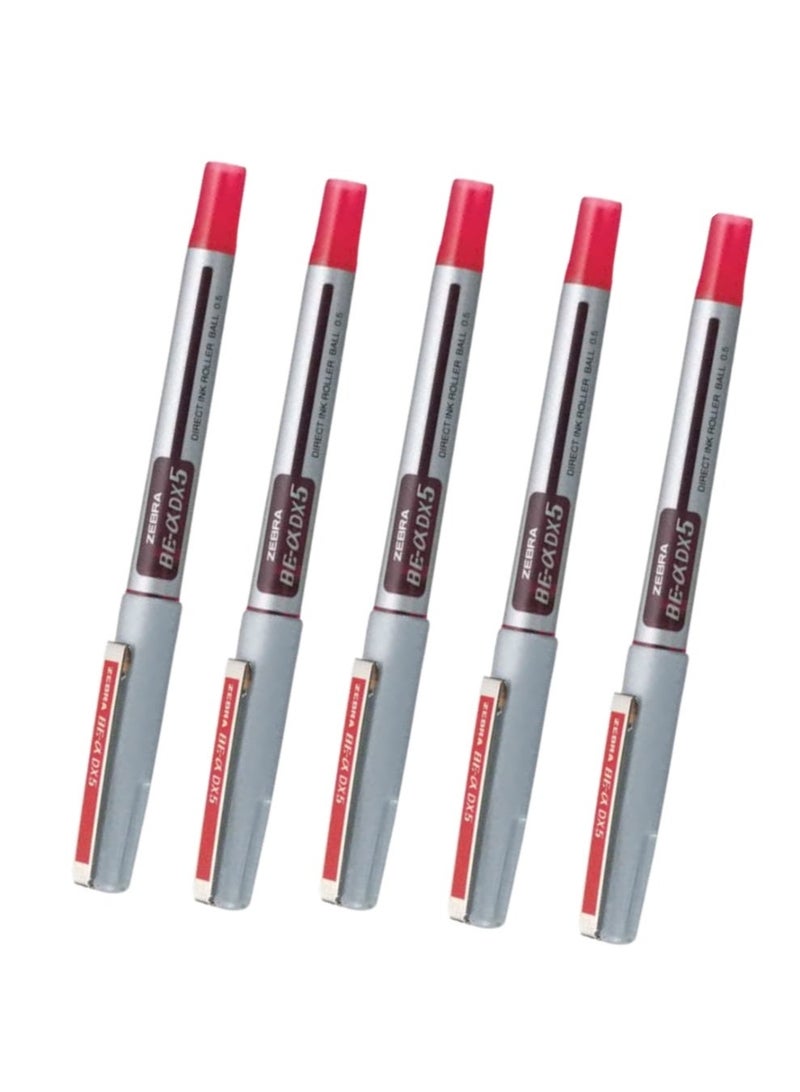 Zebra Pen Zebra Liquid Ink 0.5 mm Roller Ball Pen 05 Pcs , Red (BE-DX5) - Image 1