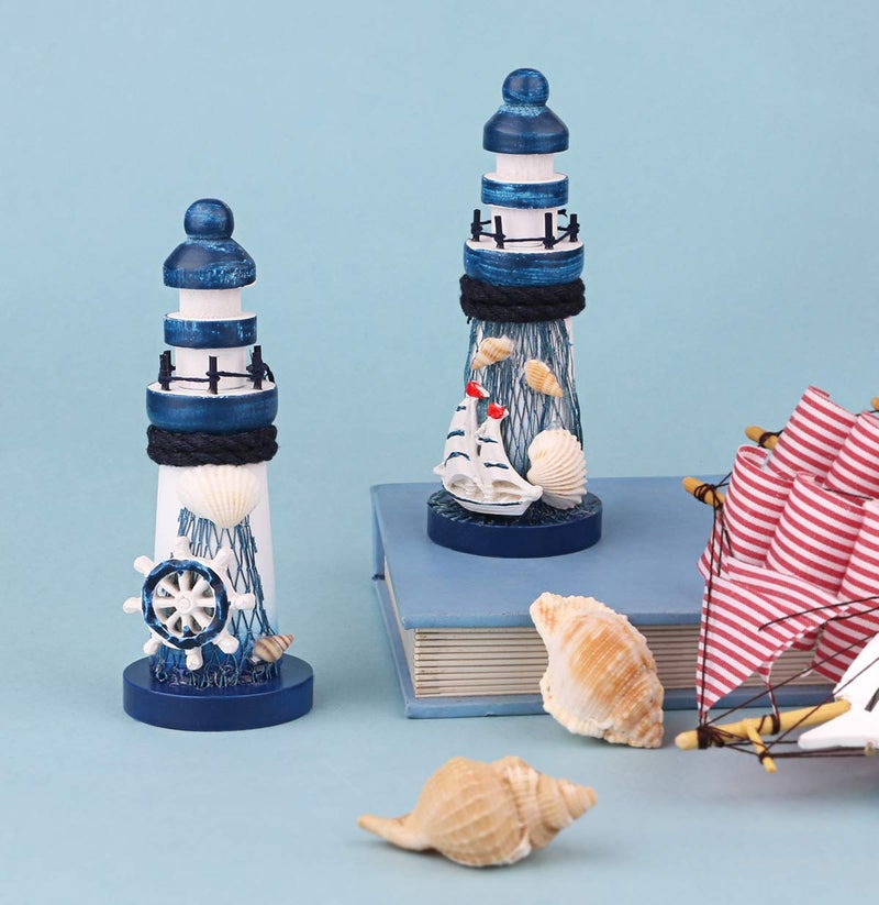 dedoot Lighthouse Decor  4 Pack Wooden Miniature Lighthouse Decorative Nautical Theme Handmade Wood Lighthouse Ornament 5.3"" Height for Home Decor  Photo Props  Ocean Theme Party - Image 5