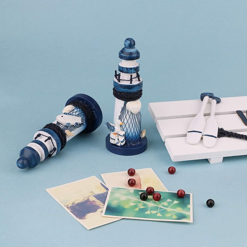 dedoot Lighthouse Decor  4 Pack Wooden Miniature Lighthouse Decorative Nautical Theme Handmade Wood Lighthouse Ornament 5.3"" Height for Home Decor  Photo Props  Ocean Theme Party - Image 4