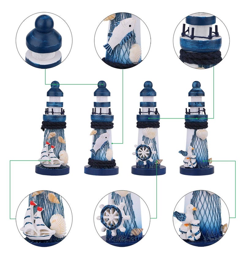 dedoot Lighthouse Decor  4 Pack Wooden Miniature Lighthouse Decorative Nautical Theme Handmade Wood Lighthouse Ornament 5.3"" Height for Home Decor  Photo Props  Ocean Theme Party - Image 3