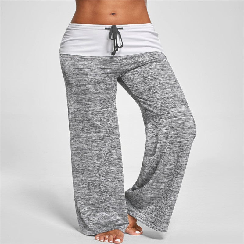 Spot European and American foreign trade women's clothing spring and autumn models yoga sports stitching trousers casual wide-leg pants black L - Image 3