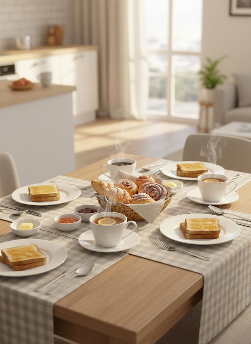 REEM 12-Piece Porcelain Tea Cup & Saucer Set 220ML White, Set for 6 People - Image 2