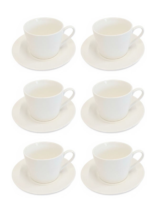 REEM 12-Piece Porcelain Tea Cup & Saucer Set 220ML White, Set for 6 People - Image 1