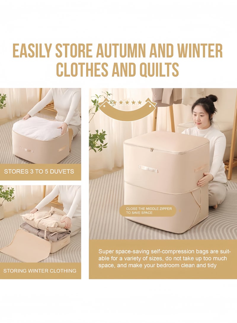 HQ-GAMING Quilt Storage Bag Ultra Space Saving Self Compression Organizer Packing Cubes Satin Fabric Storage Bag with Reinforced Handle Machine Washable For Blankets Clothes Duvet Comforter - Image 4