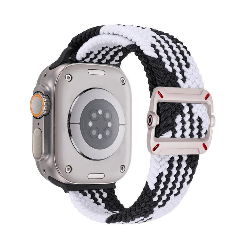 For Apple Watch 46mm / 49mm / 45mm / 44mm Double Loop Mechanical Buckle Nylon Braid Watch Band(Z Black White)