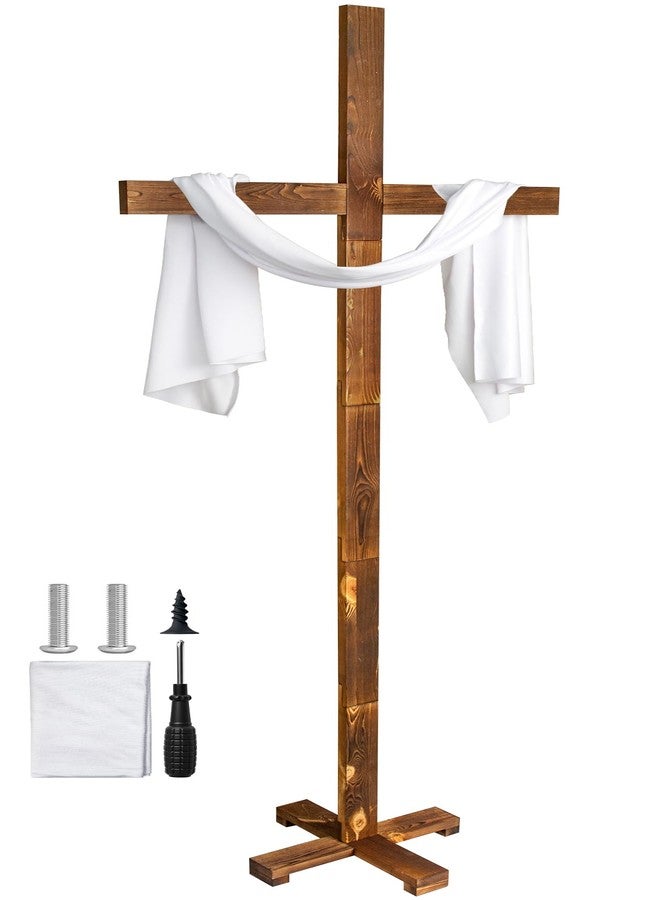 GOSR 71 Inch Extra Large Wood Standing Cross, Adjustable to Multiple Heights for Wall Cross Decorations, Suitable for Parties, Weddings, Churches, Easter and Christmas Holiday Celebrations - Image 1