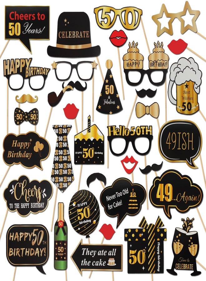 LINGTEER Happy 50th Birthday Party Photo Booth Props,Cheers to 50th Birthday Fifty Years Old Bday Party Centerpieces Props Decorations Sign. - Image 1