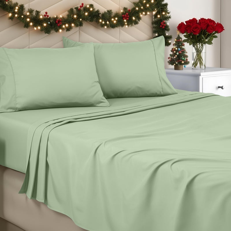 Utopia Bedding Queen Sheet Set - Brushed Microfiber - Soft Bed Sheets for Queen Size Bed Set - Includes 1 Fitted, 1 Flat, & 2 Pillow Cases - Deep Pocket (Sage) - Image 1