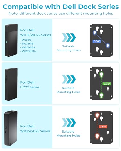Varghesyla Metal Mount for Dell Docking Station Under Desk and Wall Mount for Dell UD22 WD19 WD19S WD22TB4 WD19TBS WD25 SD25 Series Dock & Power Adapter Mounting Bracket for Laptop Dock with Cable Ties - Image 2