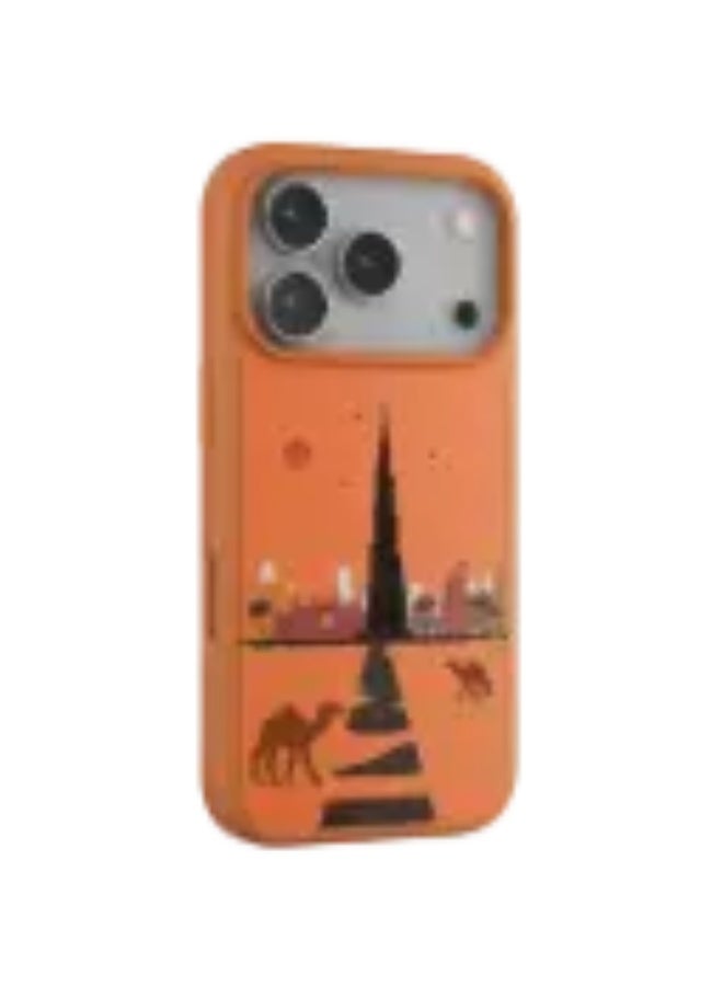 ليفيلو فالو غطاء جلد PU بتصميم دبي مع تشطيب تطريز لهاتف آيفون 17 برو ماكس – برتقالي شروق الشمس - Image 1