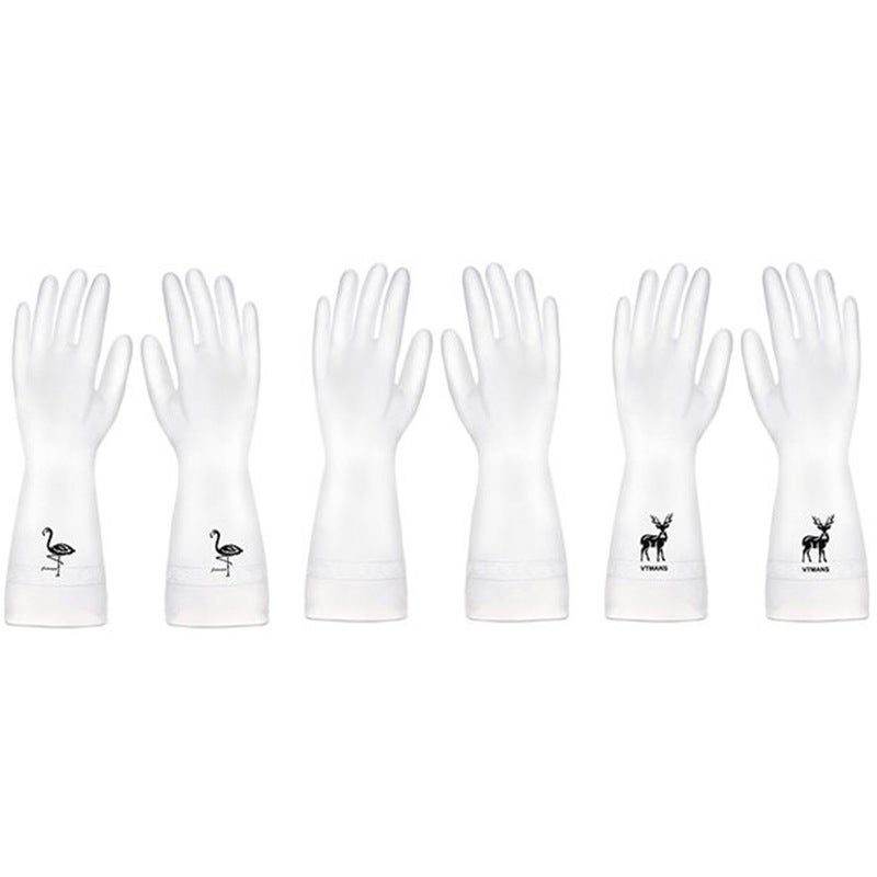 Wash vegetables gloves wash dishes waterproof womens kitchen durable household cleaning rubber latex leather velvet winter washing clothes Short [White Transparent]] 