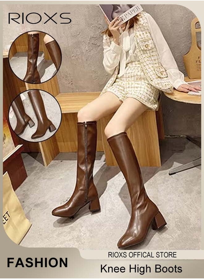 RIOXS Women's Over The Knee High Boots, Ladies Classic Thigh High Boots, Side Zipper Mid-heel Rider Boots, Fashionable Comfortable Knee High Boots, Long Tube Knee-Length Boots, Versatile Enough to Suit Various Occasions  - Image 2