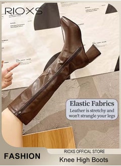 RIOXS Women's Over The Knee High Boots, Ladies Classic Thigh High Boots, Side Zipper Mid-heel Rider Boots, Fashionable Comfortable Knee High Boots, Long Tube Knee-Length Boots, Versatile Enough to Suit Various Occasions  - Image 4