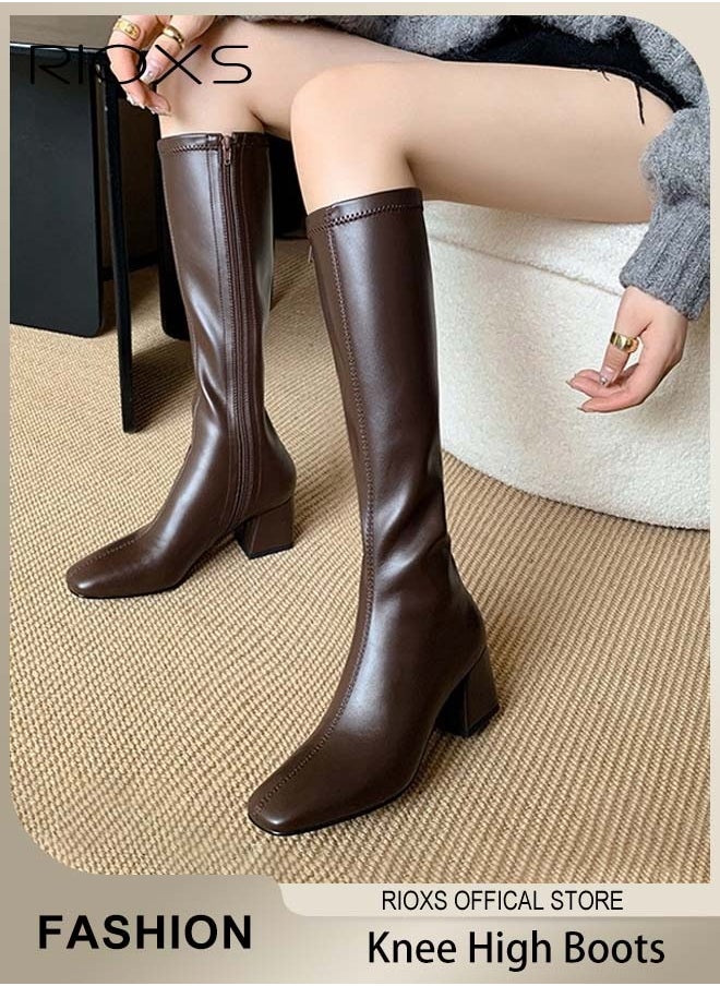 RIOXS Women's Over The Knee High Boots, Ladies Classic Thigh High Boots, Side Zipper Mid-heel Rider Boots, Fashionable Comfortable Knee High Boots, Long Tube Knee-Length Boots, Versatile Enough to Suit Various Occasions  - Image 1