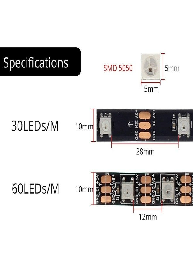 protium Dream Color Pixel Light Strip, Black PCB, WS2812B, Each LED Have Built in IC, 5V, IP20 Non-Waterproof, 60 LED/m (5-Meter) ICRGB28126 - Image 3