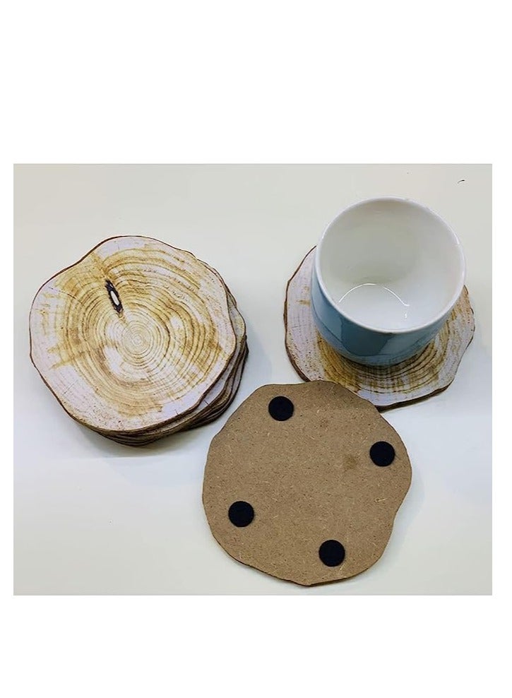 طعم المنزل 6 قطع من خشب الصنوبر الطبيعي لقاعدة أكواب الشاي، مجموعة أكواب للشرب لطاولة القهوة، من الخشب، حصيرة كأس مزخرفة، مشروبات النبيذ والشاي - Image 4