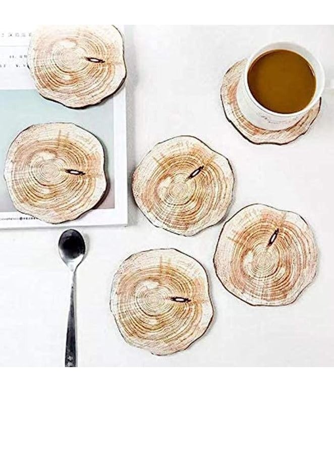 طعم المنزل 6 قطع من خشب الصنوبر الطبيعي لقاعدة أكواب الشاي، مجموعة أكواب للشرب لطاولة القهوة، من الخشب، حصيرة كأس مزخرفة، مشروبات النبيذ والشاي - Image 1