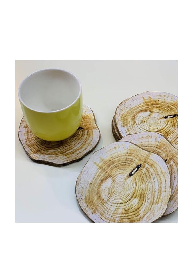 طعم المنزل 6 قطع من خشب الصنوبر الطبيعي لقاعدة أكواب الشاي، مجموعة أكواب للشرب لطاولة القهوة، من الخشب، حصيرة كأس مزخرفة، مشروبات النبيذ والشاي - Image 3