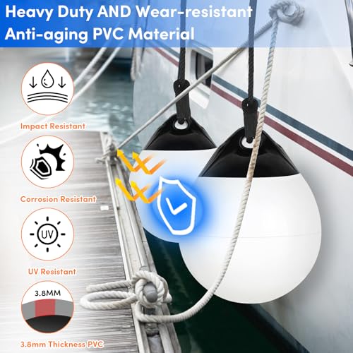 VEITHI 4 Pack 11.4 x 14 in Boat Buoy Balls Anchor Buoy Float Round Boat Fenders Anchor Ball,Vinyl Inflatable Mooring Buoy for Lake with Pump,Boat Bumpers for Docking/Anchoring/Marker Buoys White - Image 3