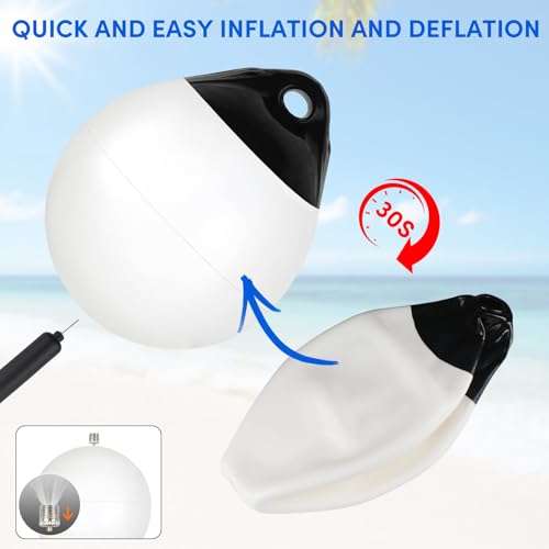 VEITHI 4 Pack 11.4 x 14 in Boat Buoy Balls Anchor Buoy Float Round Boat Fenders Anchor Ball,Vinyl Inflatable Mooring Buoy for Lake with Pump,Boat Bumpers for Docking/Anchoring/Marker Buoys White - Image 4