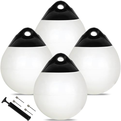 VEITHI 4 Pack 11.4 x 14 in Boat Buoy Balls Anchor Buoy Float Round Boat Fenders Anchor Ball,Vinyl Inflatable Mooring Buoy for Lake with Pump,Boat Bumpers for Docking/Anchoring/Marker Buoys White - Image 1