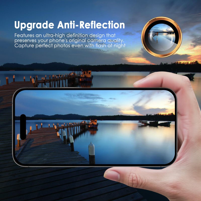 TENOC Camera Lens Protector for iPhone 17 Pro & iPhone 17 Pro Max, 9H Tempered Glass Camera Screen Cover, Orange Metal Individual Ring - Image 5