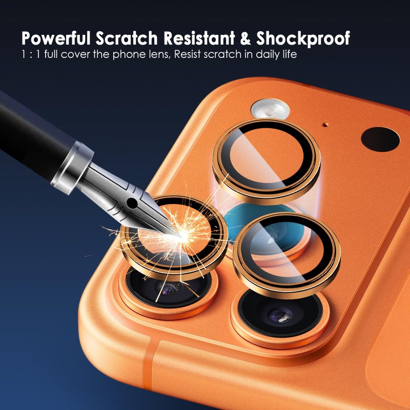TENOC Camera Lens Protector for iPhone 17 Pro & iPhone 17 Pro Max, 9H Tempered Glass Camera Screen Cover, Orange Metal Individual Ring - Image 2