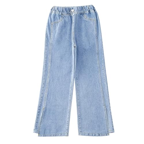Rolanko Girls Loose Distressed Jeans Wide Leg Stretch Denim Pants Baggy Straight Trousers (Blue Split, 12-14) - Image 2